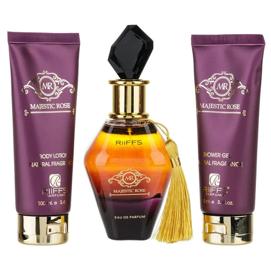 Set Cadou Majestic Rose Apa de Parfum 100ml + Gel De Dus 100ml + Lotiune de corp 100ml, Riiffs
